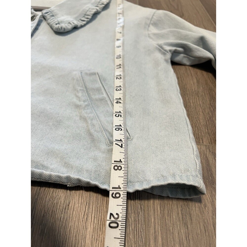 Ellison Oversized Crop Light Wash Denim Jacket Peter Pan Big Ruffle Collar Sz S - Picture 9 of 14